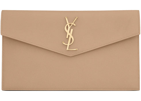 Saint Laurent Uptown Pouch Grain de Poudre Embossed Dark Beige