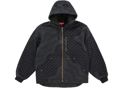 Supreme Flag Quilted Hooded Work Jacket Black
