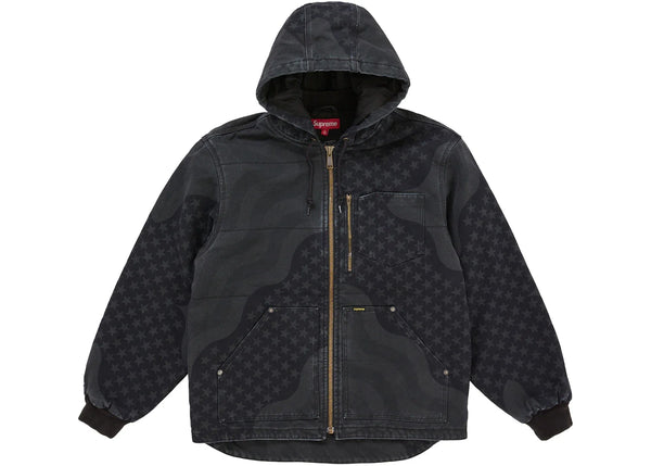 Supreme Flag Quilted Hooded Work Jacket Black