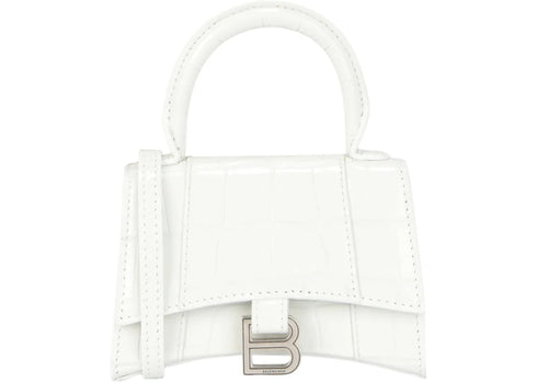 Balenciaga Hourglass Xs Crocodile Embossed Top Handle White