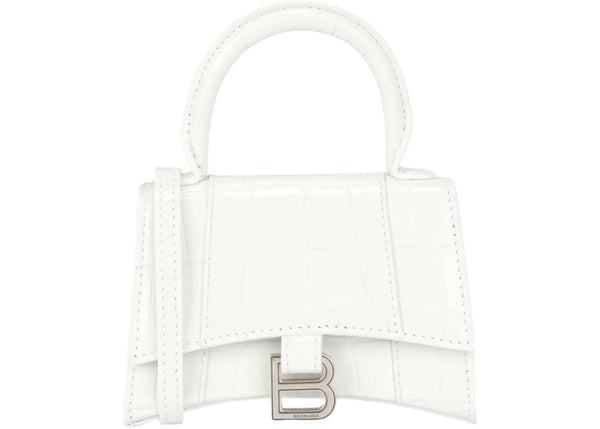 Balenciaga Hourglass Xs Crocodile Embossed Top Handle White