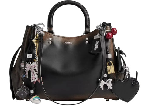 Coach Rogue Bag 31 In Loved Leather With Charms Black Brown